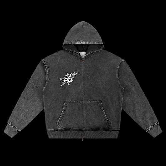 Snow Wash Oversized Zip-Up Hoodie