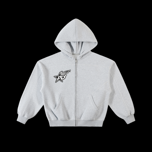 Stitched Boxy  Fleece Zip Hoodie